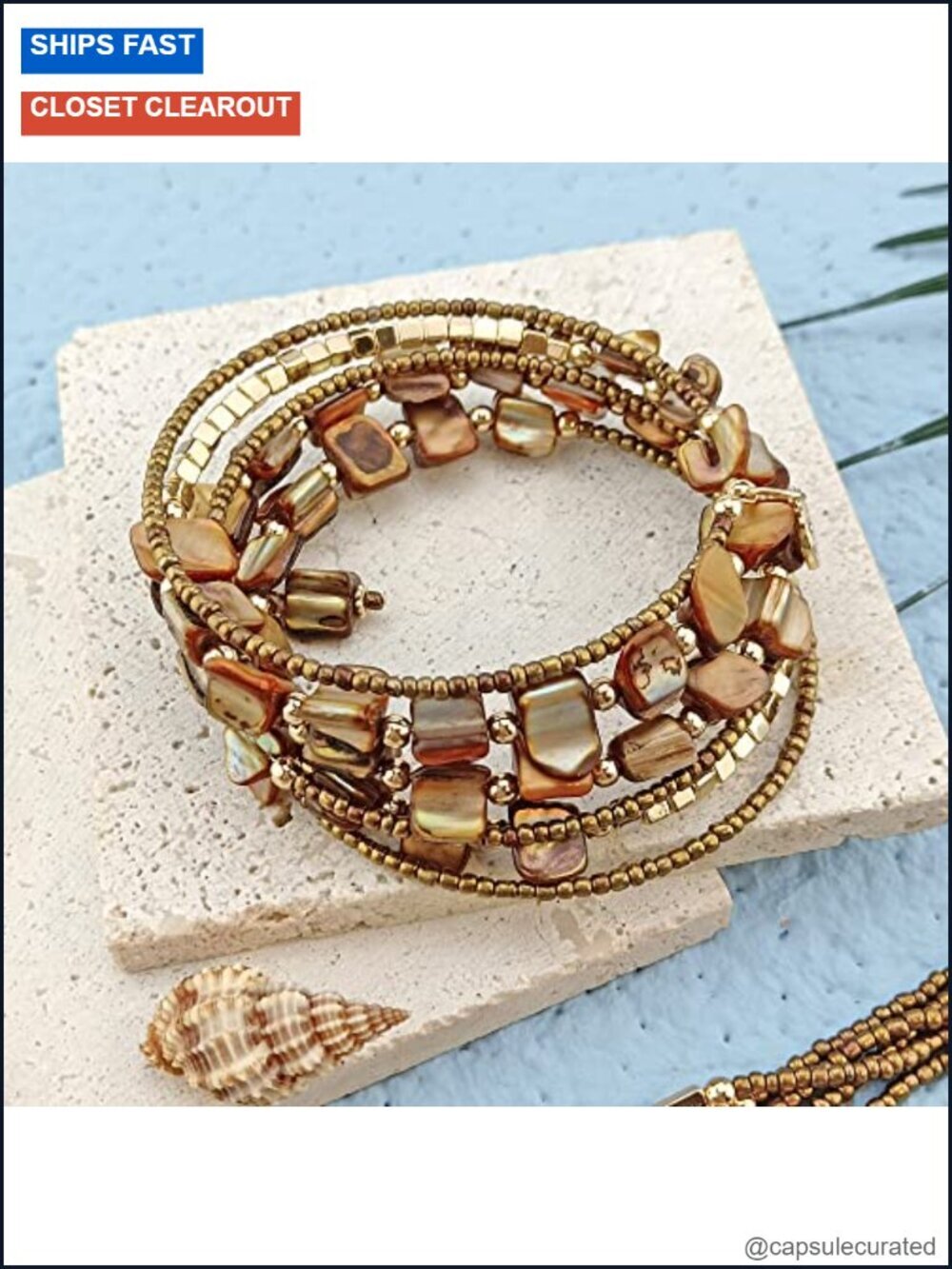 Bohemian Layered Shell Beaded Necklace Earrings Bracelet Set - Picture 5 of 6
